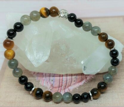 Bracelet triple protection, labradorite, œil de tigre et tourmaline