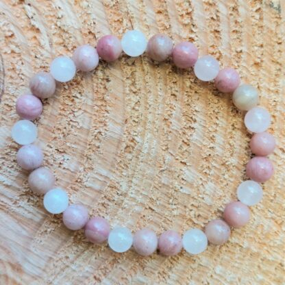 Bracelet cocon d'amour en rhodonite et quartz rose