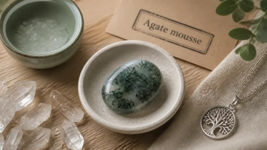 Agate mousse : vertus, bienfaits en lithothérapie et guide d&rsquo;entretien