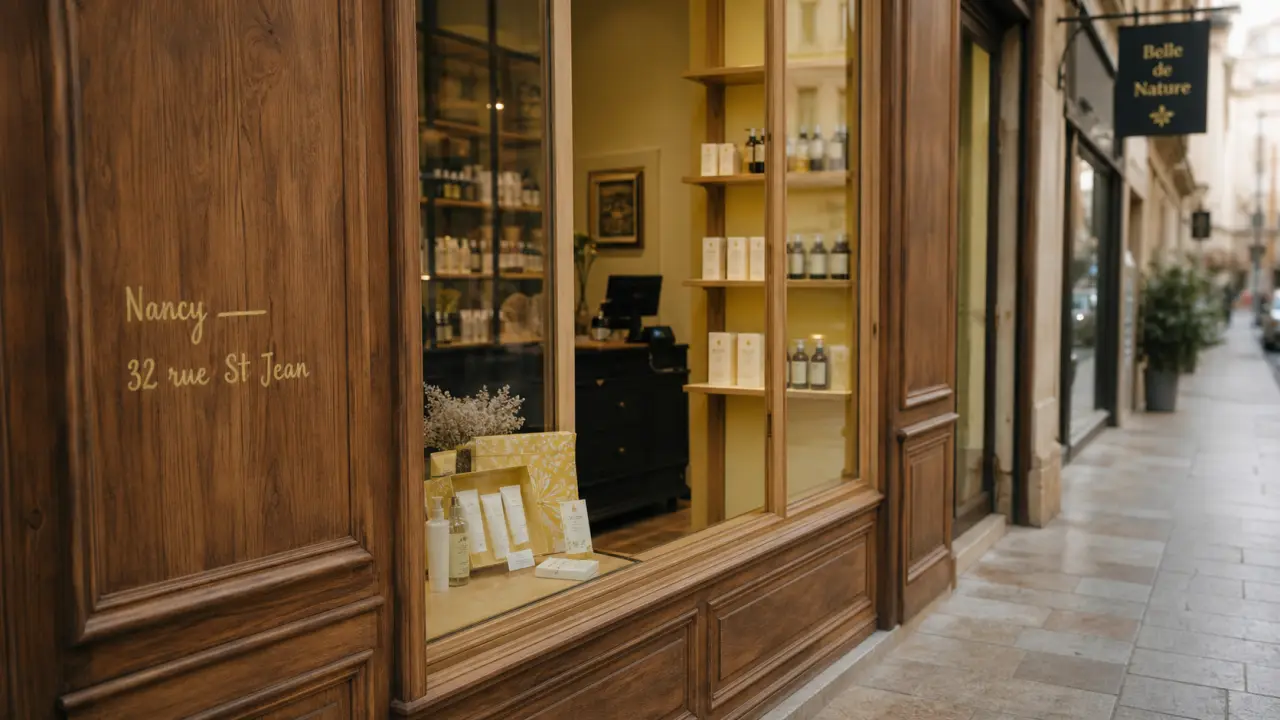 Boutique avril cosmétique bio Nancy, façade et adresse en rue piétonne