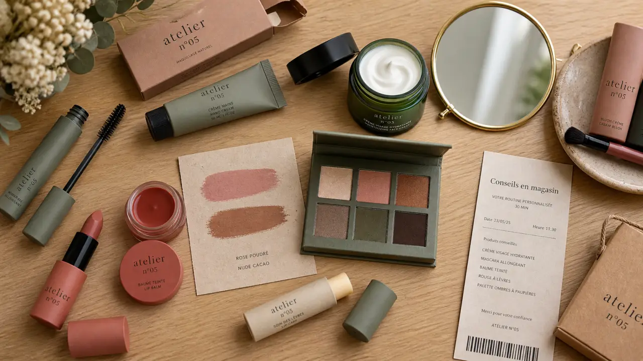 Boutique avril cosmétique bio Rennes : maquillage et soins sur comptoir