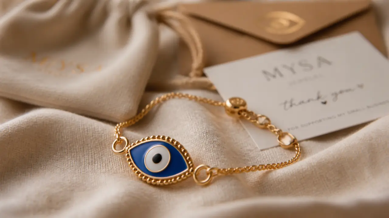 Bracelet oeil protecteur en acier inox doré, œil bleu émaillé