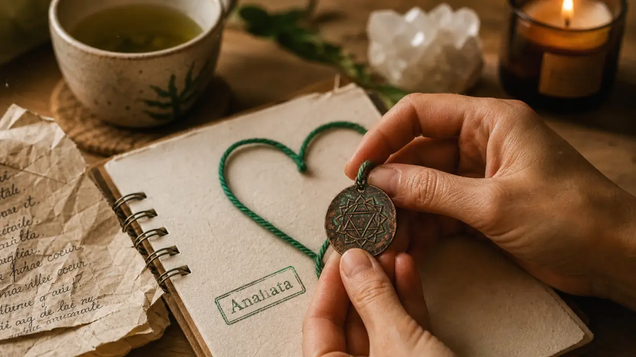 Chakra du cœur bloqué symptômes Anahata : médaillon cuivre et fil en forme de cœur
