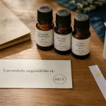 Chémotypées huiles essentielles : flacons Lavandula angustifolia ct et chromatographie