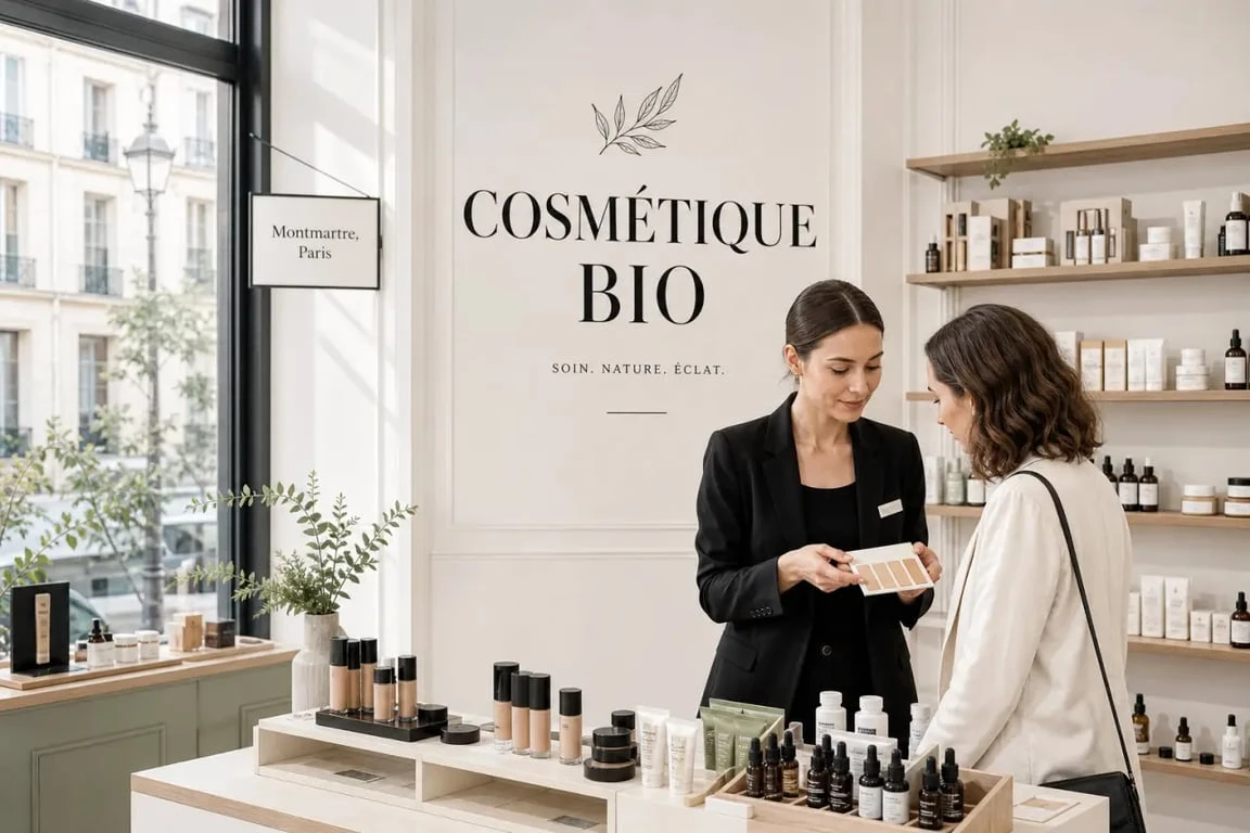 Intérieur de la boutique avril cosmétique bio paris montmartre avec conseils produits