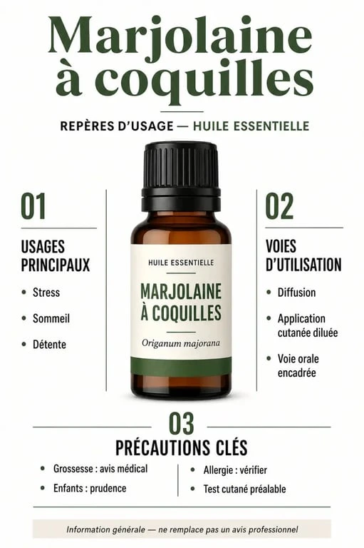 Huiles essentielles marjolaine à coquille : usages, voies d’utilisation et précautions clés