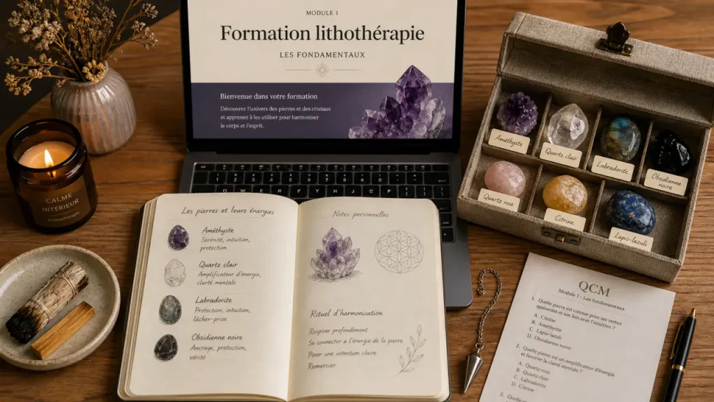 Certification, modules et reconnaissance : ce que doit offrir une formation lithothérapie en ligne