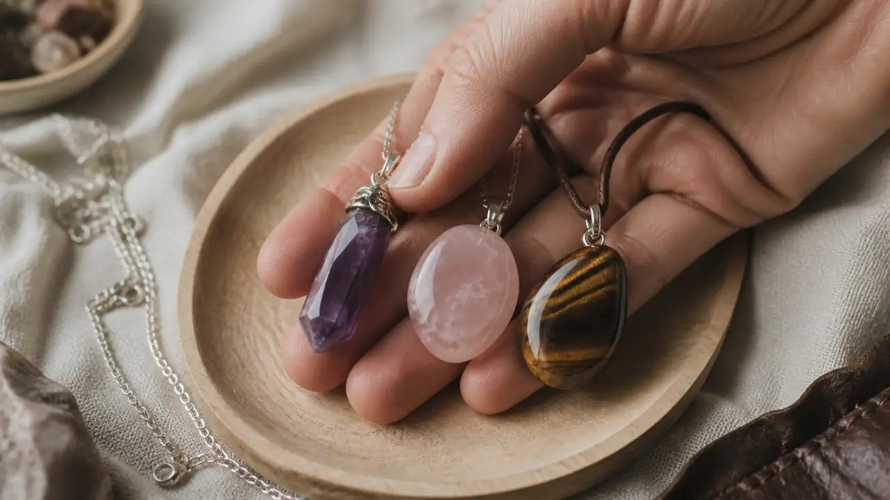 Pendentifs pierres naturelles : pierres roulées, chakras et cordon cuir
