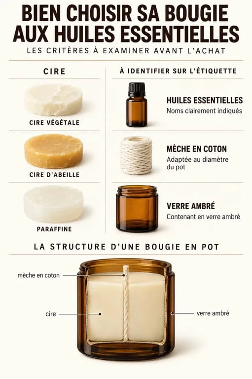 Critères de choix d’une bougie aux huiles essentielles selon la cire et la mèche