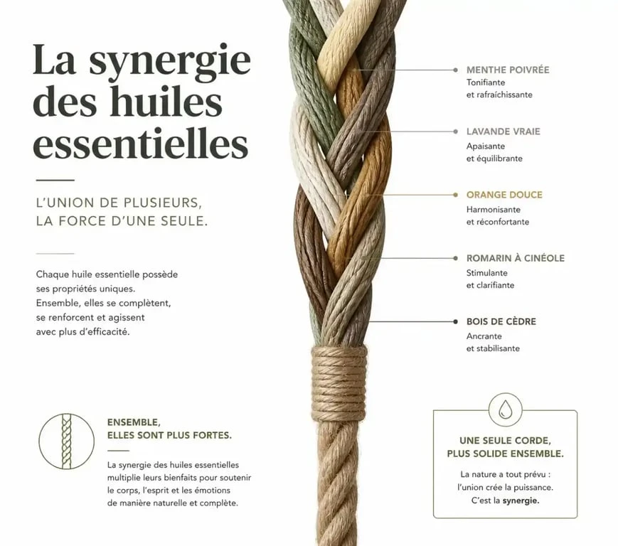 Concept de synergie des huiles essentielles dans un coffret