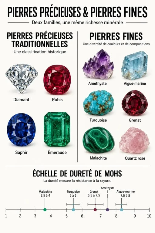 Pierres semi précieuses : classification des pierres fines et échelle de dureté de Mohs