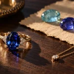 Pierres bleues bijoux : saphir bleu sur bague, reflets profonds