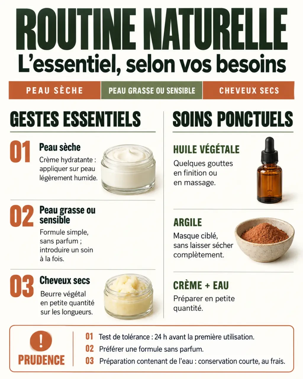 Soins naturels adaptés aux besoins de la peau et des cheveux avec conseils de tolérance