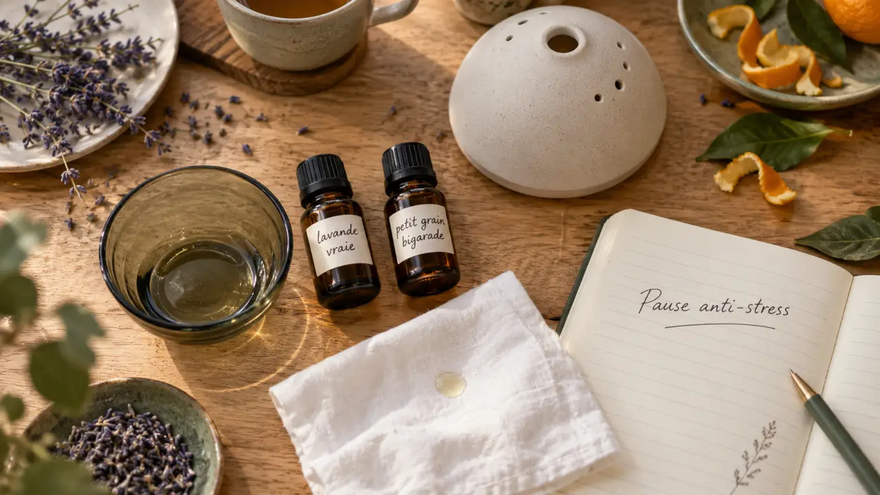 Huiles essentielles anti stress : lavande vraie et petit grain bigarade en diffusion