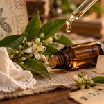 Huiles essentielles petit grain bigarade : détente et peau grasse, flacon d’huile ouverte