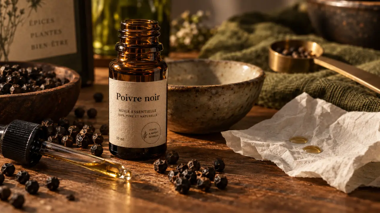 Huiles essentielles de poivre noir diluées à 10 % pour réchauffer les muscles